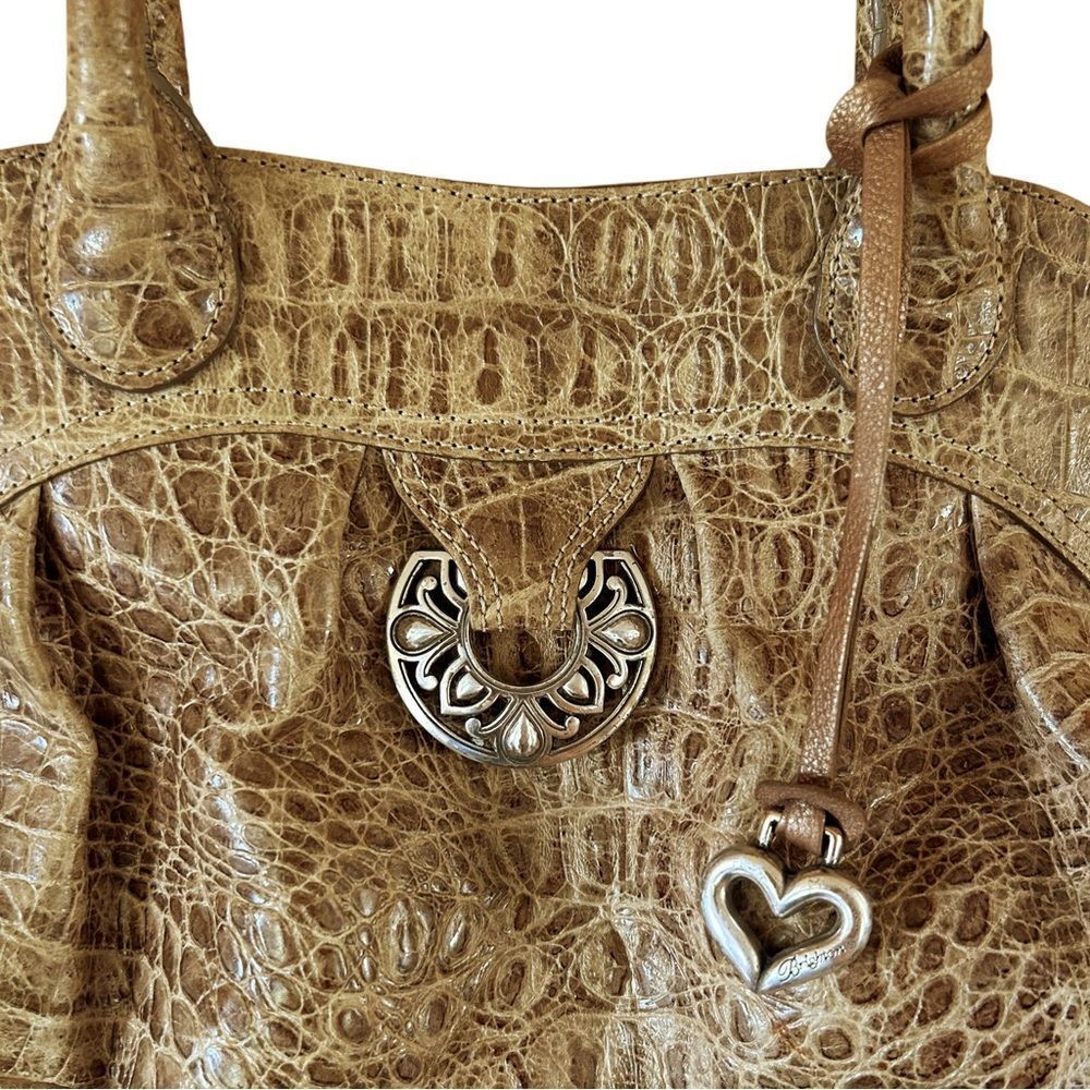 Brighton Leather Shoulder Bag Crocodile Alligator‎ Embossed Tan Brown Leather - Picture 2 of 9